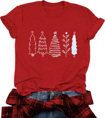 Vista 10 de Camisetas navideñas para mujer Let's Get Lit, camisa con lindo diseño gráfico de luces, manga corta, tops y camisetas de Navidad Gris-Carbón