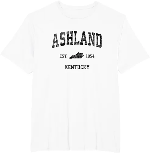 Vista 15 de Ashland Kentucky KY Vintage Sports Design Camiseta de impresión negra Asfalto