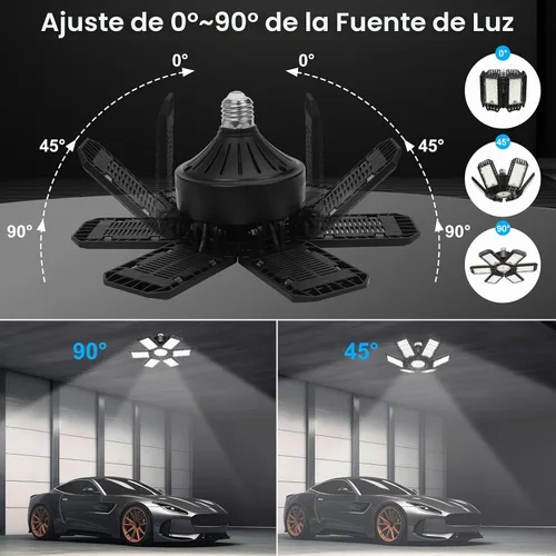 Vista 4 de Paquete de 2 Luces de Garaje, 200W 20000LM 6500K Luces LED de Taller, Luces LED de Techo de Garaje con 6+1 Paneles Ajustables para Sótano, Granero