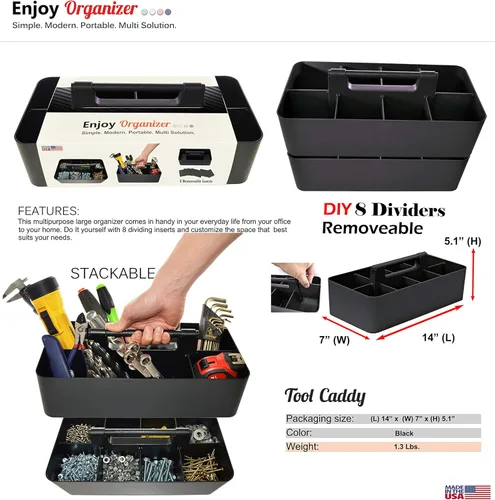 Vista 3 de Cesta grande portátil, divisores DIY, 8 compartimentos, organizador para suministros escolares, de oficina, para el hogar y negocios, cesta portátil