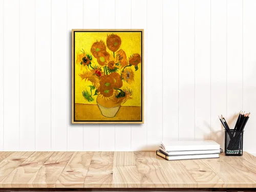 Vista 3 de Wieco Art Arte de pared enmarcado de jarrón con quince girasoles por Vincent Van Gogh, pinturas de reproducción de pinturas abstractas en lienzo