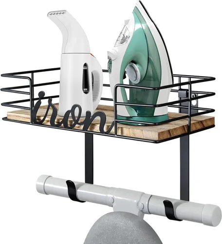Vista 10 de TJ.MOREE Soporte de pared para tabla de planchar – Soporte para plancha y tabla de planchar, soporte de pared de metal con gran almacenamiento Negro