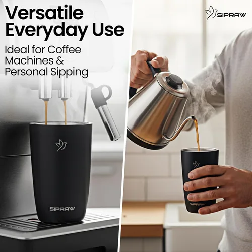 Vista 6 de Taza de café de viaje de 12 onzas, taza de café aislada de acero inoxidable con tapa a prueba de fugas para bebidas calientes y frías, sin BPA, Negro