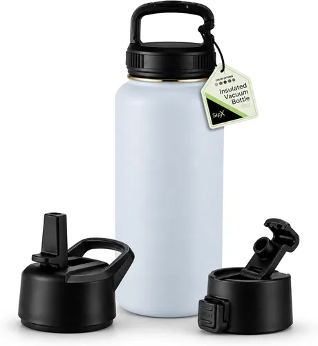 Vista 19 de SIPX™ Botella de Agua Aislada de 18 oz con 3 Tapas – Acero Inoxidable a Prueba de Fugas, Triple Aislamiento – Frío 24 Horas/Caliente 12 Horas – Negro