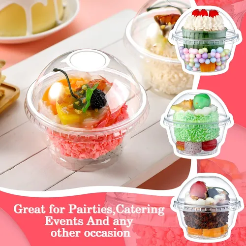 Vista 6 de Juego de 200 vasos de postre de plástico transparente de 5 onzas a granel con tapas desechables para frutas Party Plastic Dessert Fruit Cups for