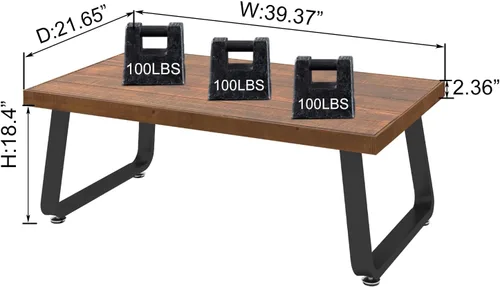 Vista 2 de IBF Mesa de centro rústica, mesa de té de madera maciza industrial, mesa de centro de madera real, mesa de café rectangular moderna y minimalista