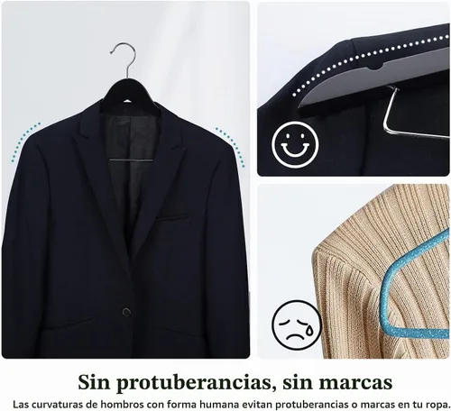 Vista 6 de HOUÍSM - Perchas de madera con clips, perchas resistentes para pantalones y faldas, perchas de madera maciza para pantalones, jeans, ropa