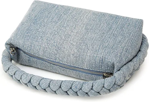 Vista 6 de Bolso de mano de mezclilla para mujer, bolso de mano tejido a mano, bolso cruzado casual, bolso de hombro, bolso de mensajero de cadena de moda