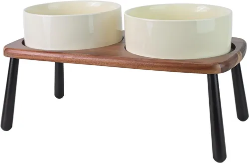 Vista 19 de SPUNKYJUNKY Cuencos elevados de cerámica para perros con soporte de bambú de acacia, juego de cuencos de agua y comida para perros y gatos de 6.1
