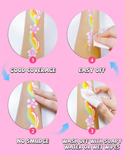 Vista 8 de Anka Bella Pintura facial profesional activada por agua, kit de pintura facial no tóxica para niños y adultos, incluye pastel de arcoíris, pastel