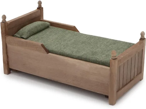 Vista 7 de Cama en miniatura de casa de muñecas con cajón 1:12, muebles de madera europeos para dormitorio, accesorios de ropa de cama con almohada