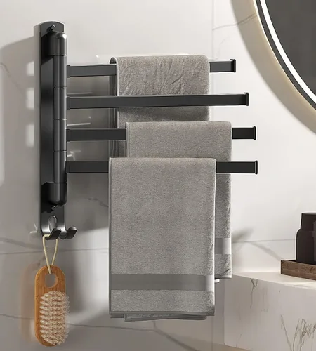 Vista 3 de Toalleros para baño, toallero giratorio autoadhesivo montado en la pared, soporte para toallas de baño de 4 barras para toallas enrolladas pequeñas