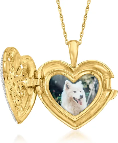 Vista 2 de Ross-Simons Collar con medallón de corazón milgrain de diamantes de 0.10 qt t en oro de 18 quilates sobre plata esterlina