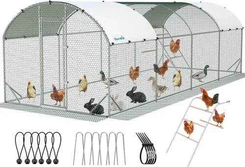 Vista 12 de Quictent Essential Series - Gallinero de metal de 6.6 x 9 x 6.6 pies con escalera de escalada, jaula para aves de corral al aire libre con alambre