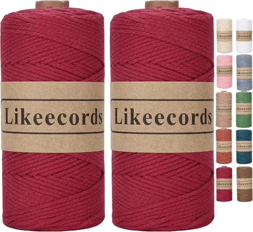 Vista 30 de Likeecords 100% Hilo de Ganchillo de Algodón Cordón de Bolsa de 2mm 170m Cordón de Macramé de 2mm Hilo de Crochet Cuerda de Macramé Regalo para Verde