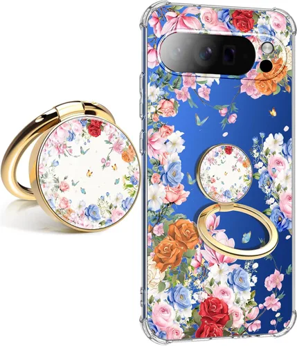 Vista 7 de Funda para Google Pixel 9A 5G, diseño de flores, delgada, anticaídas, a prueba de golpes, suave, a prueba de golpes, transparente, funda protectora