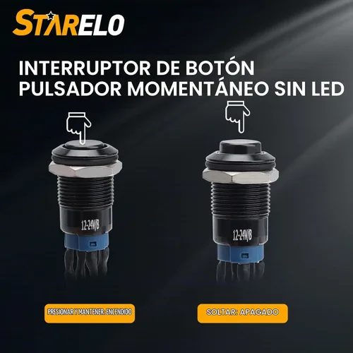 Vista 5 de STARELO 5 piezas Interruptor de botón LED momentáneo de 12 mm con carcasa negra y pre-cableado, interruptor de botón a prueba de agua IP65, 1NO 1