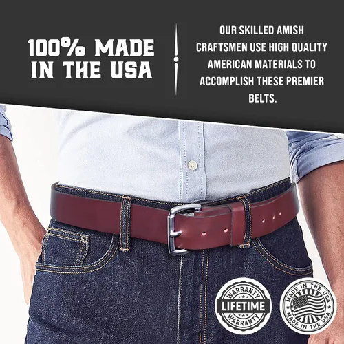 Vista 5 de Cinturón de cuero genuino de grano completo para hombre, hecho a mano por Amish-Heavy Duty Mens Belt 1.5 Wide 914 Oz-Made in USA