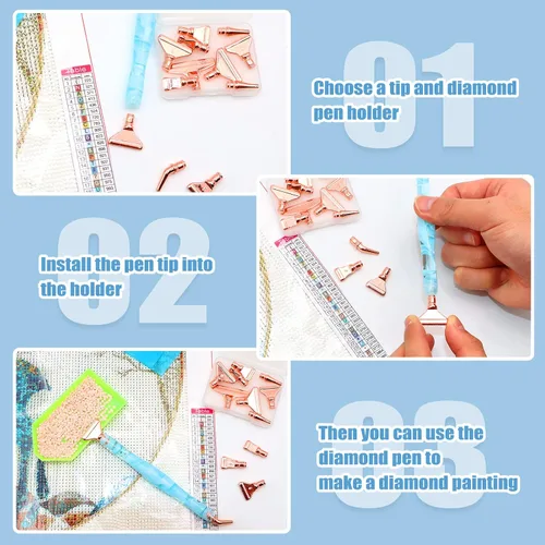 Vista 3 de ZYNERY Kit de 40 bolígrafos de pintura de diamante, 13 puntas de acero inoxidable para accesorios de pintura de diamantes con 12 arcilla, bolígrafos