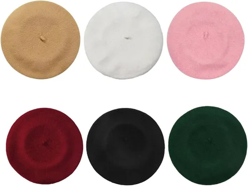 Vista 6 de AIYUE - Gorro de lana de boina francesa para hombre y mujer color sólido cálido para artistas pintores disfraces