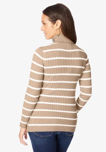 Vista 3 de Jessica London Suéter de cuello alto de algodón acanalado para mujer, talla grande, 100% algodón