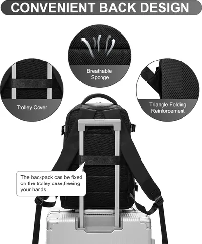 Vista 5 de WONHOX - Mochila grande, aprobada para vuelo, unisex, para viajes, trabajo, negocios o laptop, a1-Negro, Medium