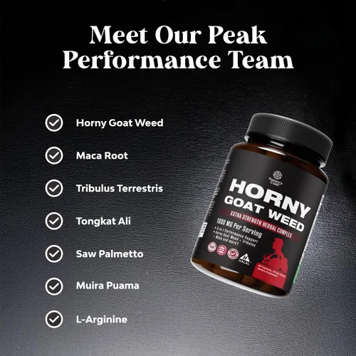 Vista 6 de Paquete de Horny Goat Weed para hombres con raíz de maca negra, Tongkat Ali, Saw Palmetto y extracto de panax ginseng para resistencia y energía