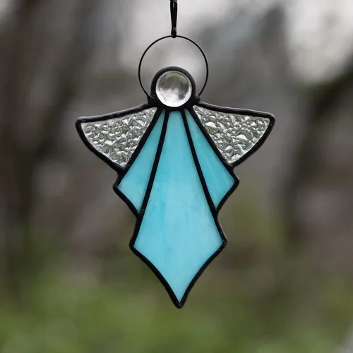 Vista 7 de Adorno de ángel para colgar en vitrales, decoración de vacaciones, regalos conmemorativos de condolencias, regalos de ángel para mujeres (azul) 5.5