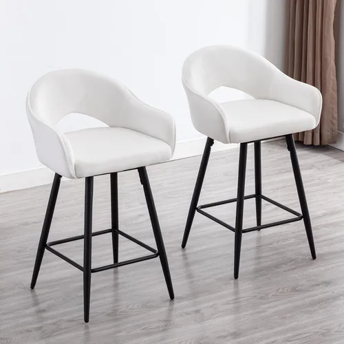 Vista 9 de DUOMAY Juego de 2 taburetes de bar giratorios, modernos taburetes de altura de mostrador de 26 pulgadas, silla de isla de cocina tapizada de Blanco