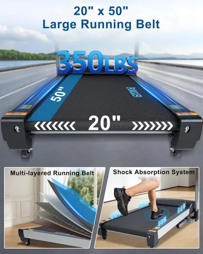 Vista 4 de BORGUSI Cinta de correr inclinada 15% automática con altavoz Bluetooth, 20 pulgadas de ancho 3.5 HP plegable caminadora eléctrica con pantalla LCD