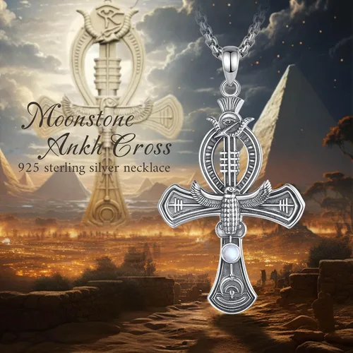 Vista 7 de Vito Egyptian Necklace for Women Men, 925 Sterling Silver AnubisAnkh CrossEvil EyeEgyptian Goddess Pendant for Mom Dad, Egypt Protection Jewelry