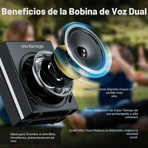 Vista 4 de WinBridge 30W Amplificador de voz con 2 micrófonos inalámbricos, altavoz PA portátil S90