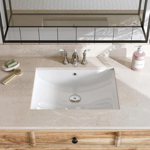 Vista 14 de HOROW Lavabo de Baño Rectangular para Montaje Inferior, Lavabo Rectangular de Vasija de 20 x 15 Pulgadas con Rebosadero, Lavabo de Cerámica Blanca