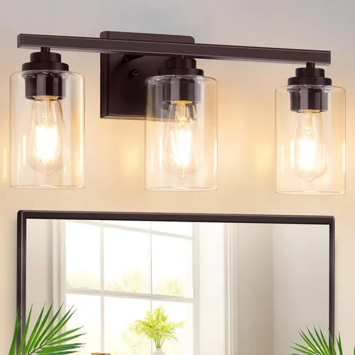 Vista 16 de VerRon Juego de 2 apliques de pared para baño, lámparas modernas de tocador, faroles de montaje de bronce cepillado al óleo, luces de pared
