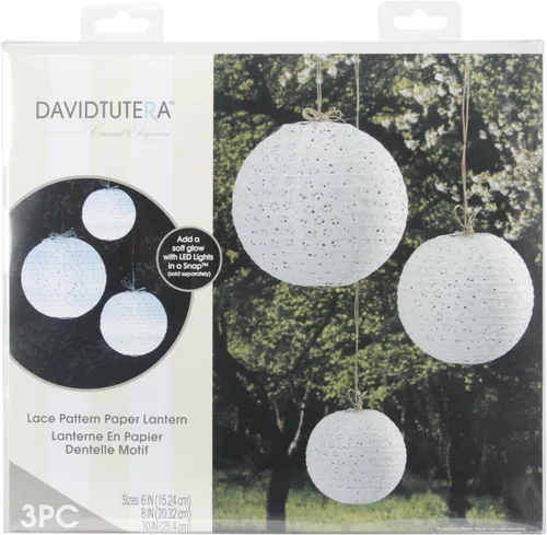 Vista 3 de Darice DT814 David Tutera - Faroles de papel con aspecto de encaje, 3 piezas, 6/8/10 pulgadas, color blanco