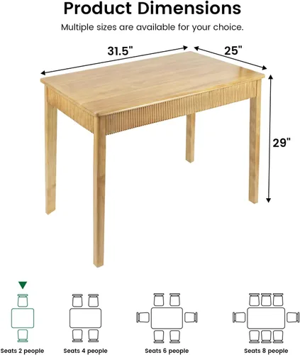 Vista 3 de Mesa de comedor de madera maciza de 31.5 pulgadas para 2, mesa rectangular moderna de madera real, diseño acanalado de mediados de siglo