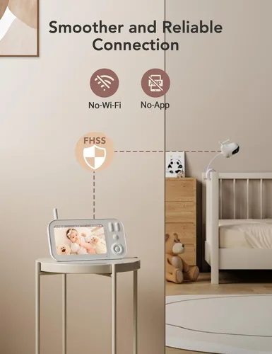Vista 7 de nooie Monitor de bebé con cámara, monitor de video para bebés de 5 pulgadas con batería recargable de 10 horas, HD 720P y visión nocturna, canción