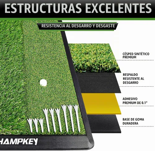 Vista 4 de CHAMPKEY Alfombrilla de Golf de Doble Césped Viene con 9 Tees de Golf y 1 Tee de Goma Alfombrilla de Práctica de Golf con Respaldo de Goma