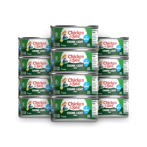 Vista 15 de Chicken of the Sea Atún ligero en trozos en agua, atún capturado en la naturaleza, 25% menos de sodio, latas de 5 onzas (paquete de 24)