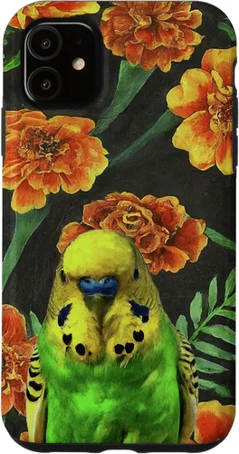 Vista 5 de Funda con patrón de flores vintage para iPhone 15 Budgie Orange Yellow Marigolds