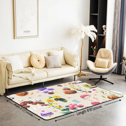 Vista 2 de jejeloiu Cute Mushroom Decor Rugs for Living Room Bedroom for Kids Boys Girls Area Rug 3x5 Botanical Plants Decorative Carpet Cartoon Mushrooms
