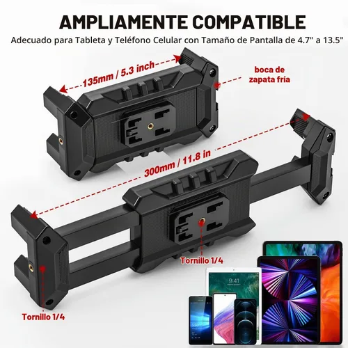 Vista 5 de Soporte para iPad para soporte de micrófono, soporte de música para tableta con abrazadera en C para soporte de partituras, soporte de teléfono