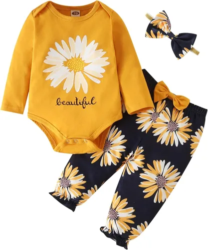 Vista 9 de Fullfamous Conjunto de mameluco y pantalón de 3 piezas con volantes de manga larga para bebé niña christmas 1