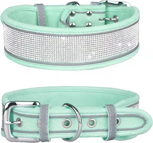 Vista 7 de Collar de perro con diamantes de imitación, suave, cómodo, elegante, con rayas reflectantes brillantes, collar de cristal de diamante ajustable