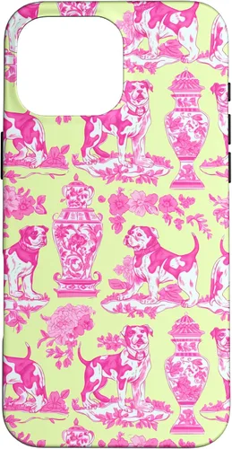Vista 19 de Chinoiserie Dog Yellow Pink Toile Preppy Grandmillennial Case for iPhone 16