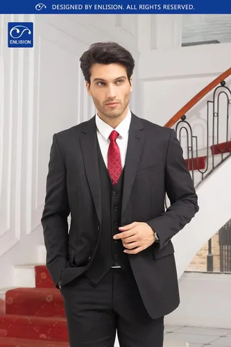 Vista 3 de Enlision Chaleco de traje para hombre, chaleco formal de negocios, chaleco de color sólido para traje o esmoquin