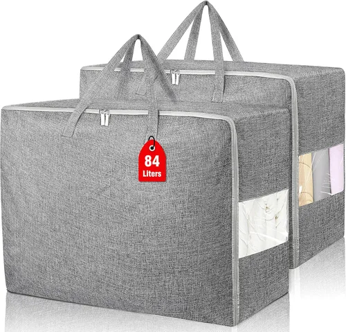 Vista 11 de Bolsas de almacenamiento extra grandes de 105 litros, plegables para manta de edredón, organizadores de armario y contenedores de almacenamiento