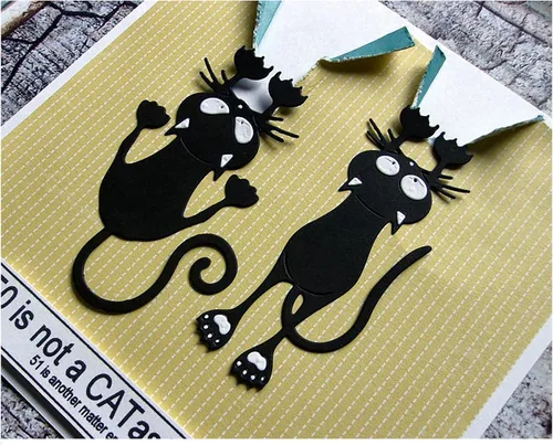 Vista 2 de 4 piezas de troqueles de metal para gatos negros para hacer tarjetas, adorable mascota de Halloween, gato, animales, troquelado, plantilla