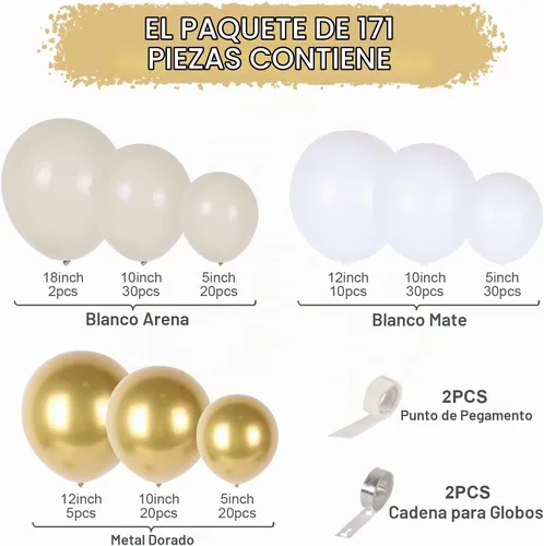 Vista 2 de Kit de guirnalda de globos de oro blanco – Kit de arco de globos de látex blanco y dorado, pared de globos de oro blanco para cumpleaños, baby