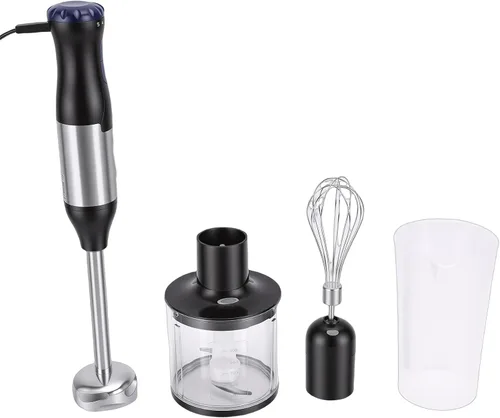 Vista 5 de Batidora de mano de inmersión de mano 4 en 1 500 W 20 velocidades con botón de impulso cuchillas de acero inoxidable para batidos, sopas, salsas